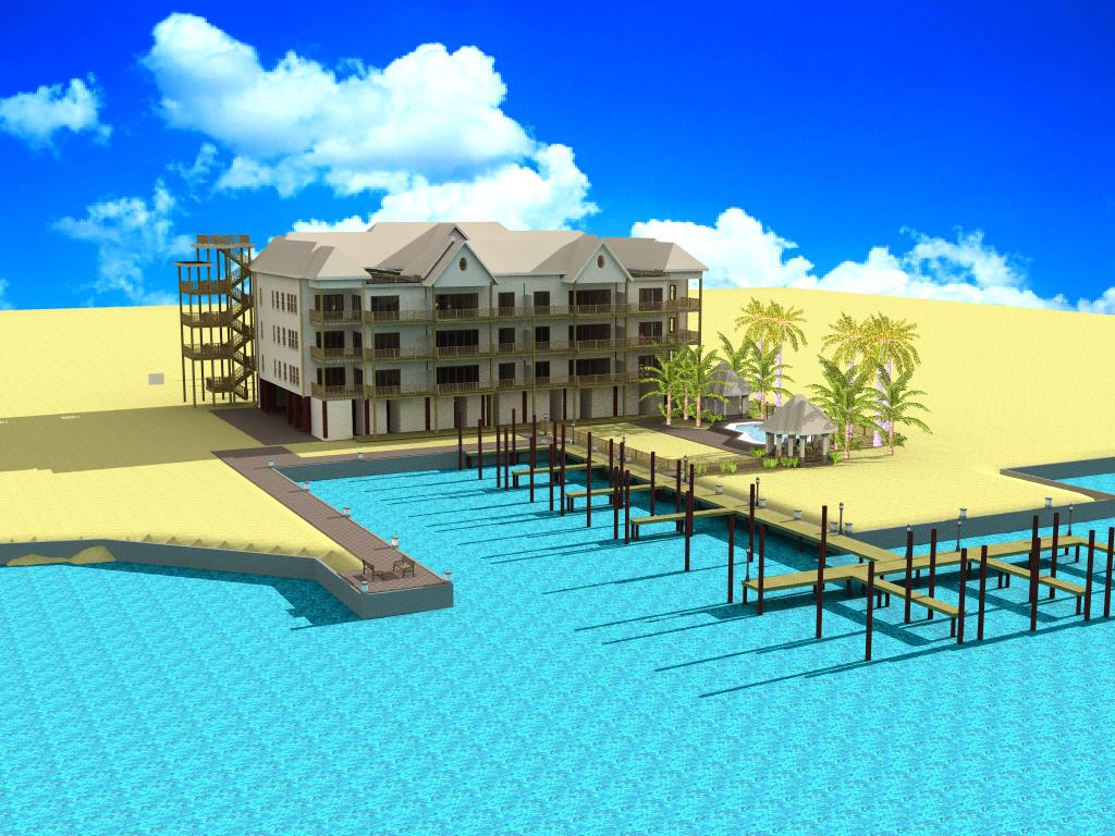 A 3 d rendering of the beach front hotel.