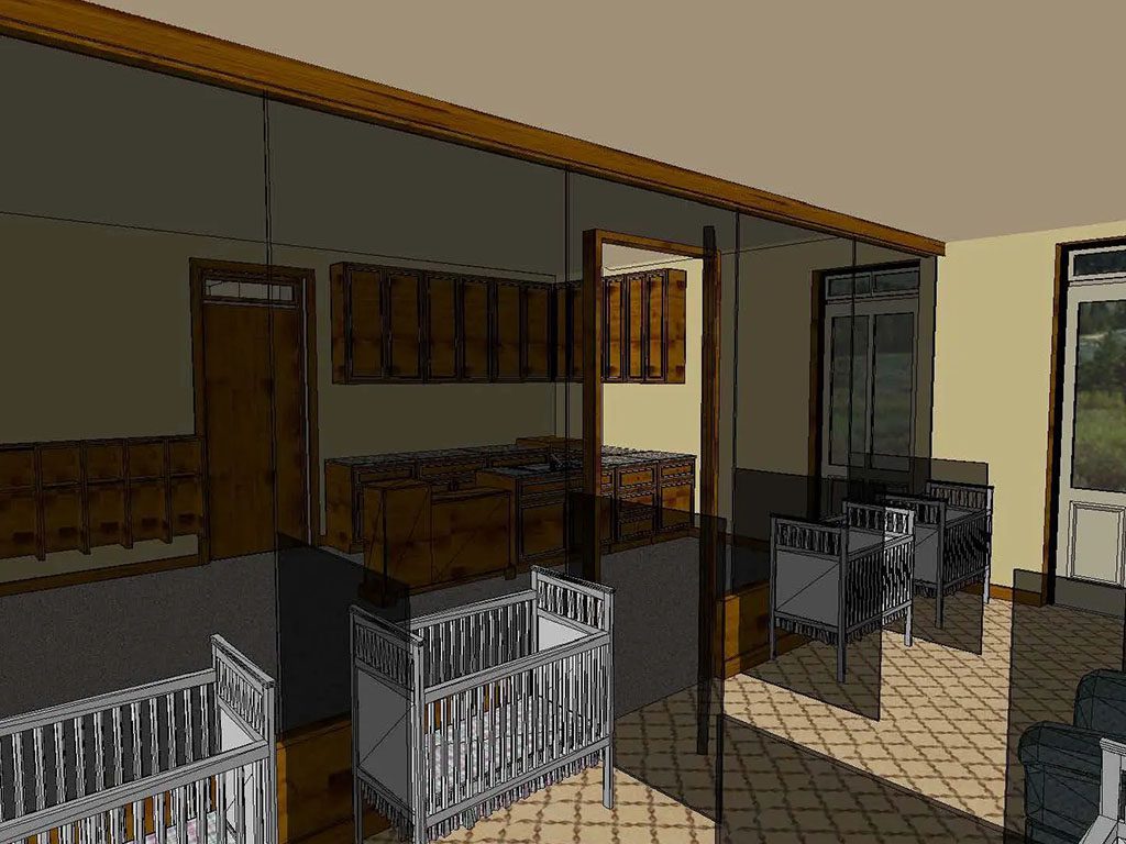 A 3 d rendering of the interior of a baby room.