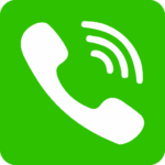 A green and white icon of a phone with an antenna.