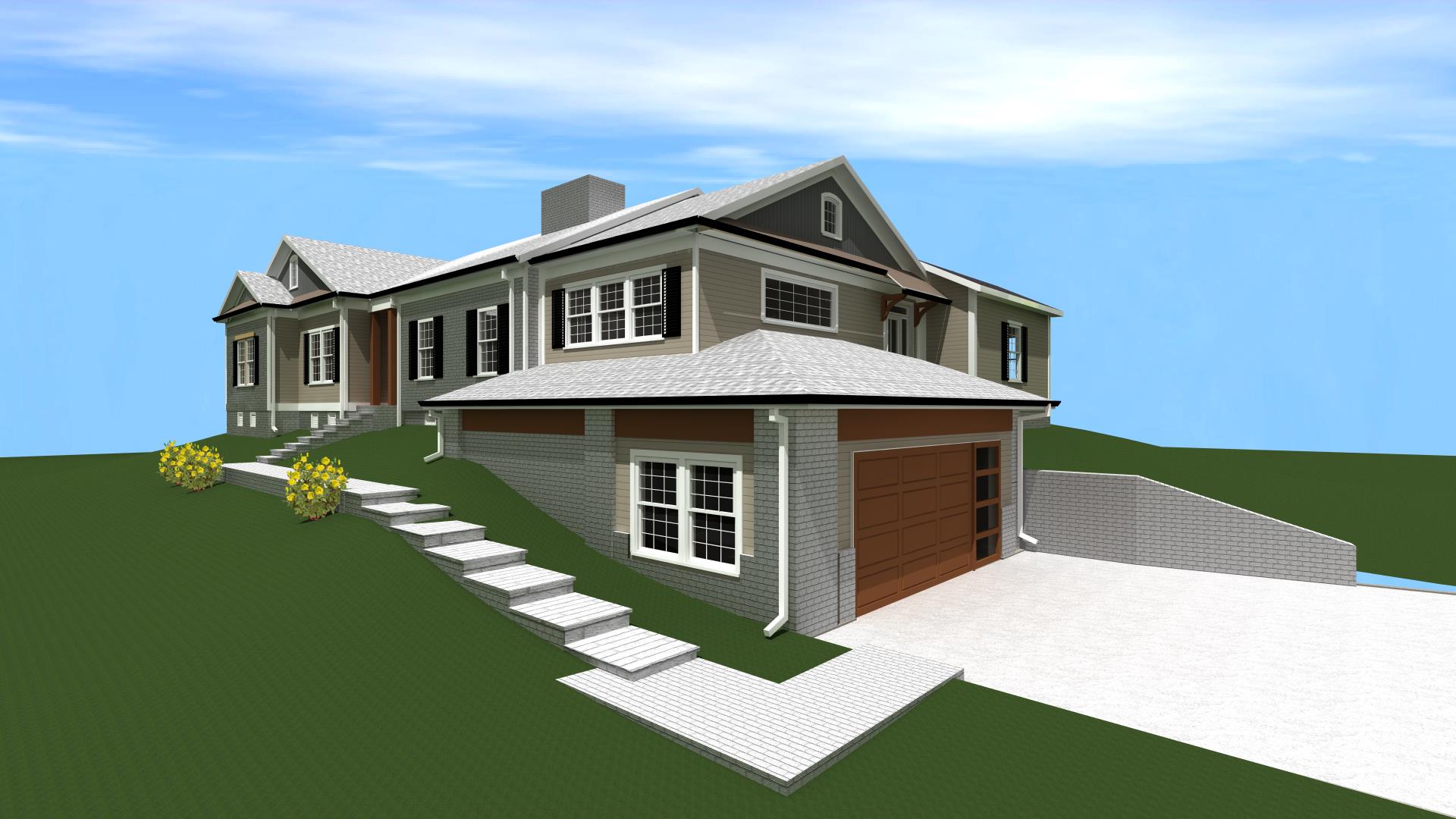 A 3 d rendering of the front of a house.