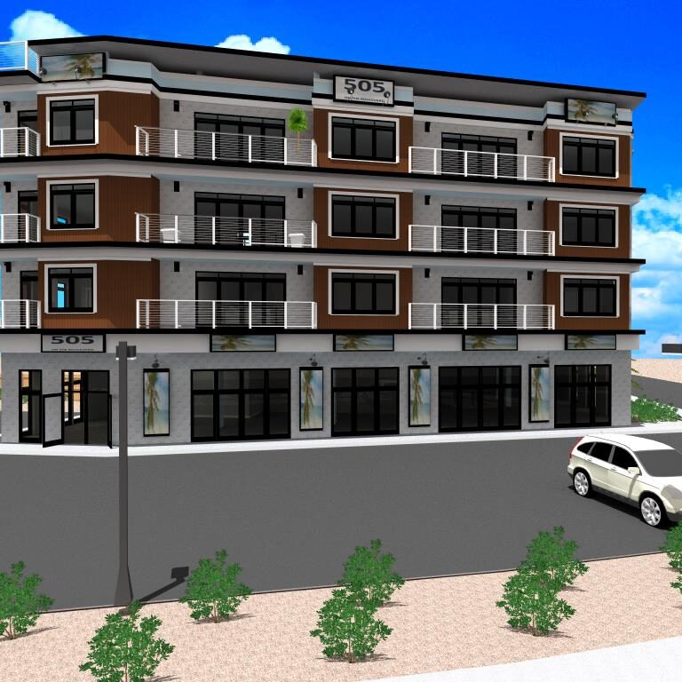 A rendering of the front of a building.