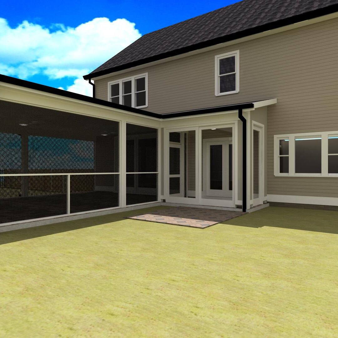 A 3 d rendering of an outside patio area.