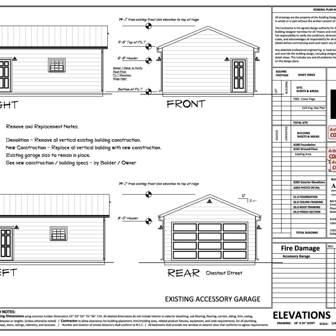 A drawing of two garage elevations with measurements.