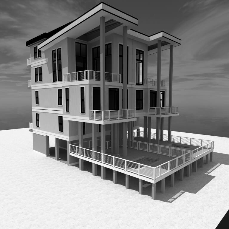 A 3 d model of a house with a balcony.